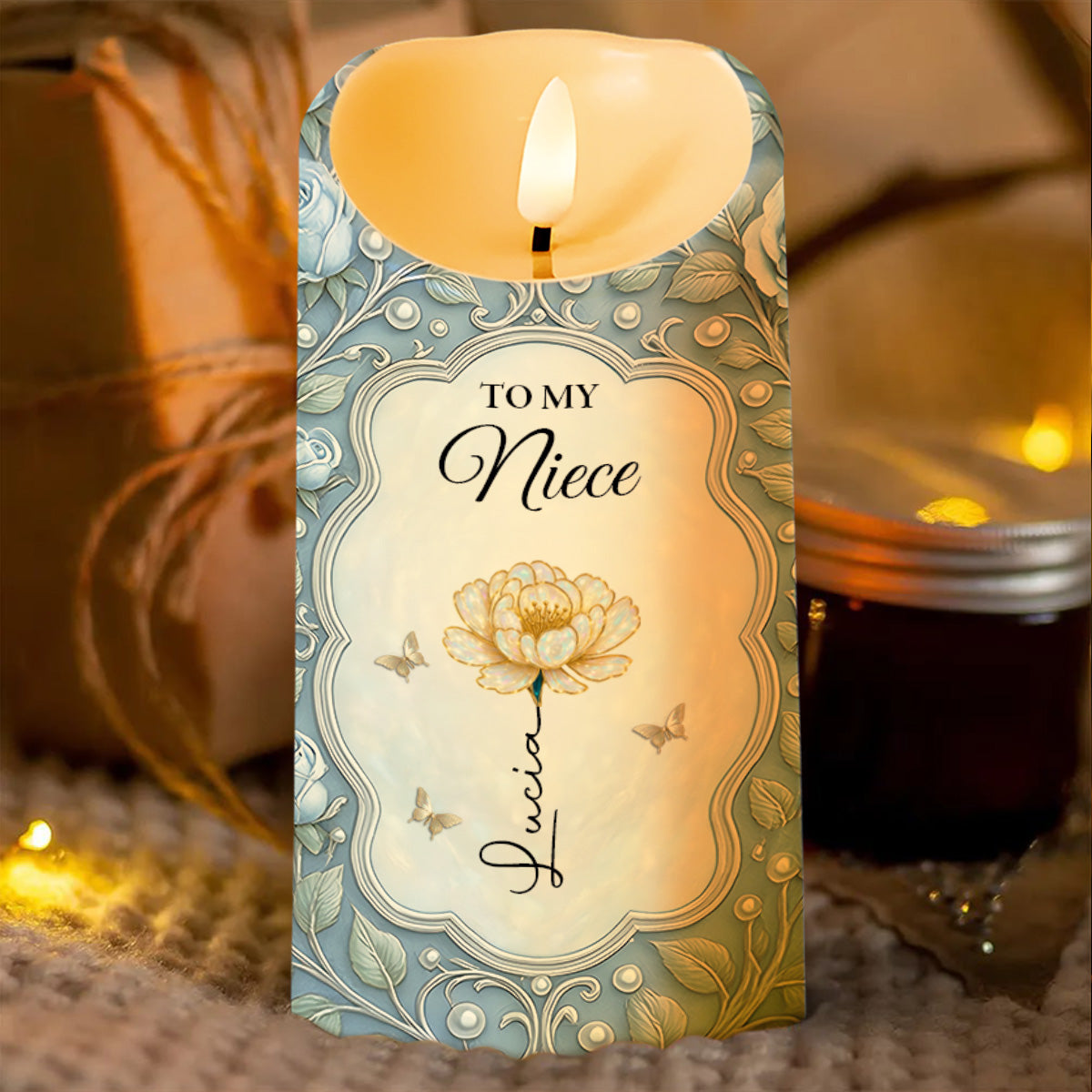 To My Niece, Flower And Butterflies Design - Personalized Custom LED Candle - FAM747_LECA