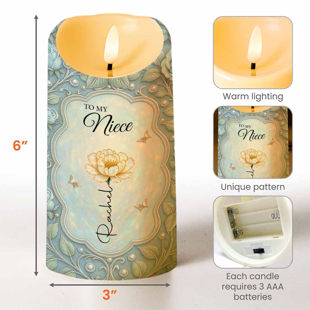 To My Niece, Once Upon a Time, Flowers and Butterflies - Personalized Custom LED Candle - FAM748_LECA