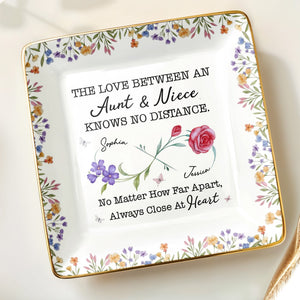 The Love Between An Aunt & Niece, Roses and Violets Design - Personalized Custom Jewelry Dish, Ceramic Dish, Square Shape - FAM752_SCRF