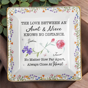 The Love Between An Aunt & Niece, Roses and Violets Design - Personalized Custom Jewelry Dish, Ceramic Dish, Square Shape - FAM752_SCRF
