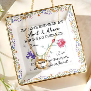 The Love Between An Aunt & Niece, Roses and Violets Design - Personalized Custom Jewelry Dish, Ceramic Dish, Square Shape - FAM752_SCRF