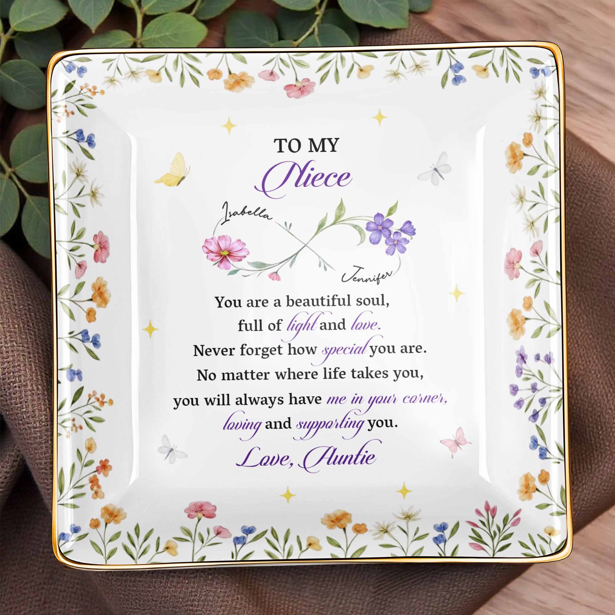 To My Niece, You Are a Beautiful Soul, Full Of Light And Love - Personalized Custom Jewelry Dish, Ceramic Dish, Square Shape - FAM755_SCRF