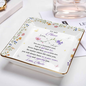 To My Niece, You Are a Beautiful Soul, Full Of Light And Love - Personalized Custom Jewelry Dish, Ceramic Dish, Square Shape - FAM755_SCRF