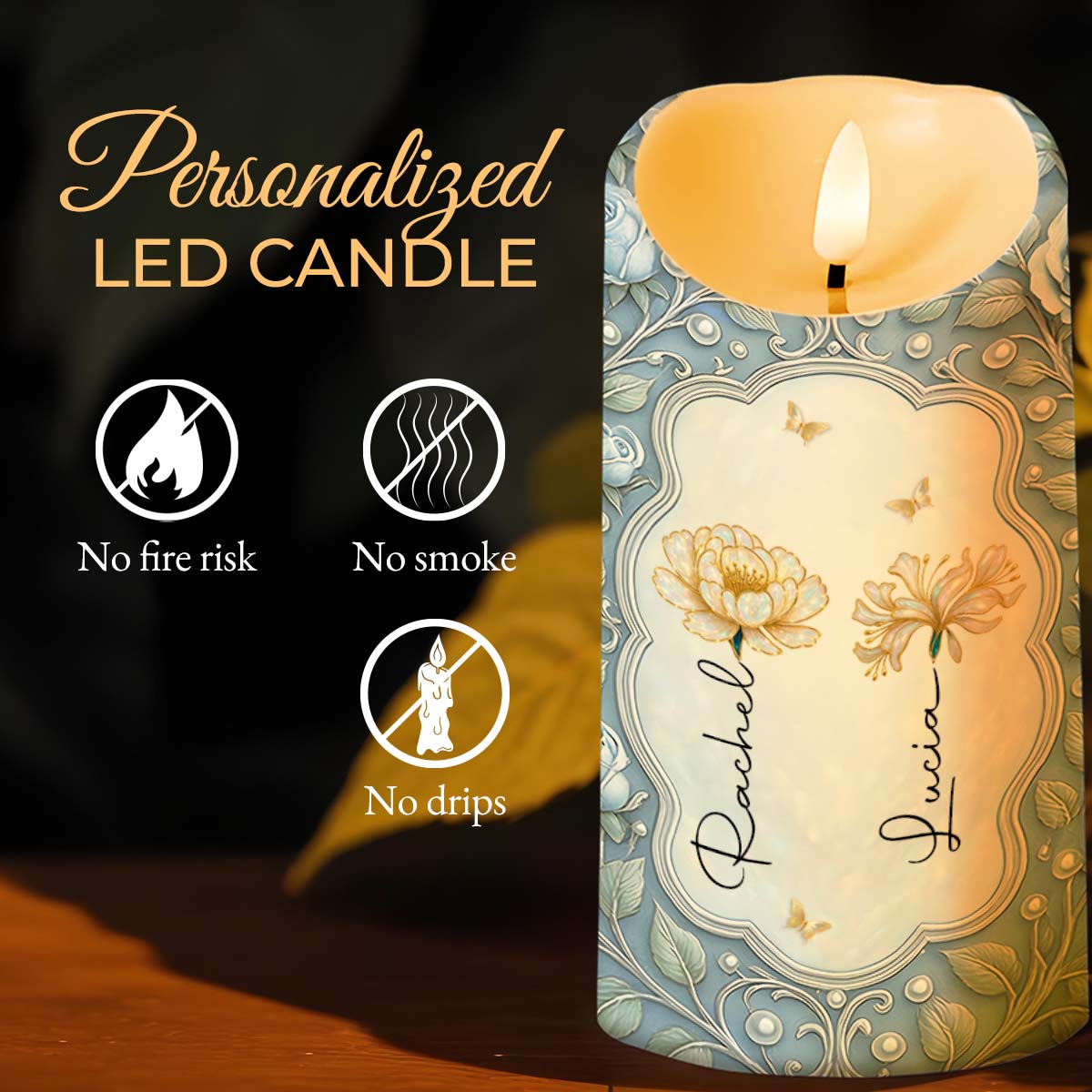 The Love Between An Aunt & Niece, Flowers And Butterflies - Personalized Custom LED Candle - FAM765_LECA