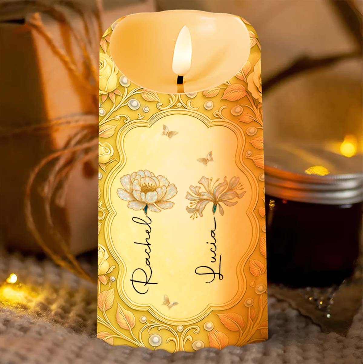 The Love Between An Aunt & Niece, Flowers And Butterflies - Personalized Custom LED Candle - FAM765_LECA