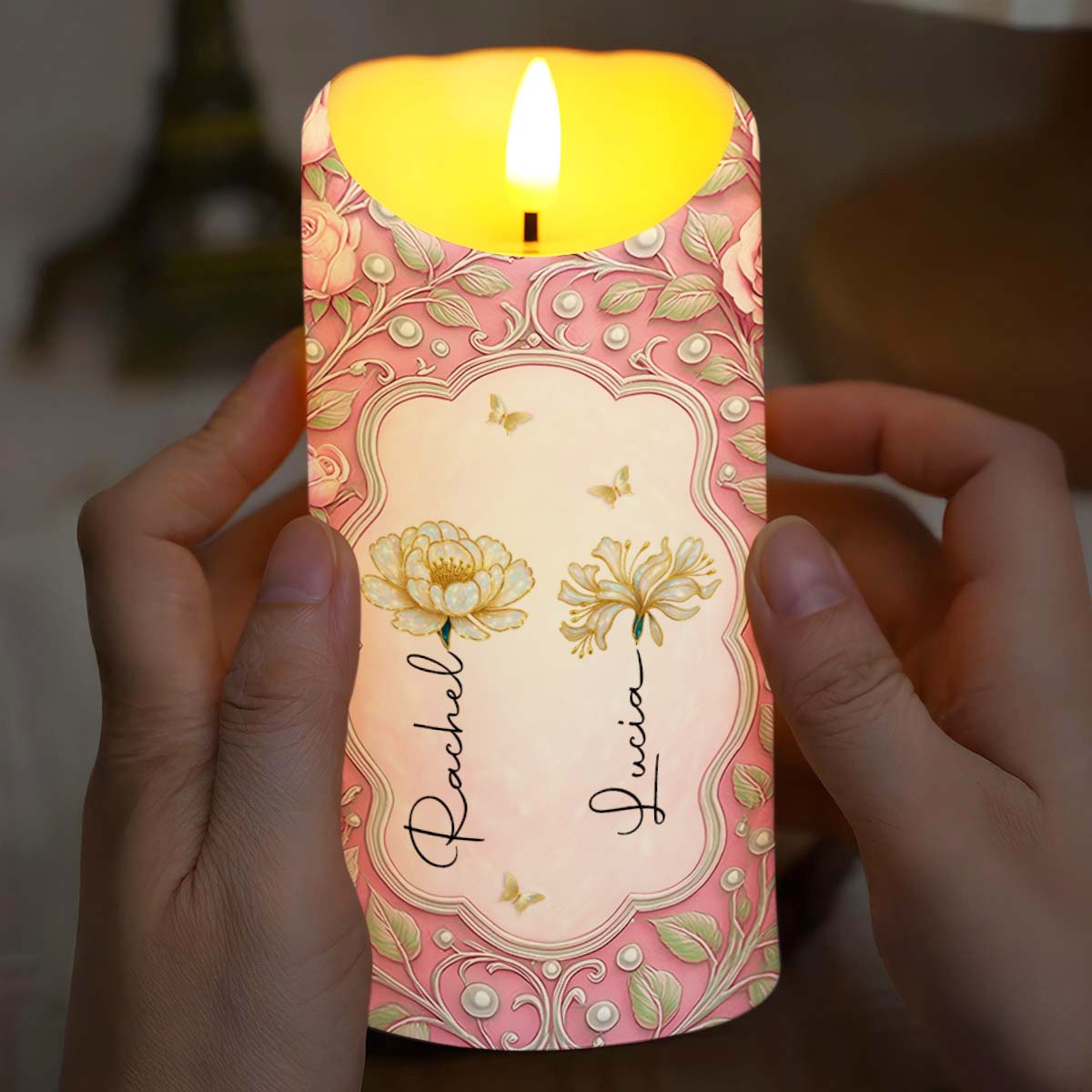 The Love Between An Aunt & Niece, Flowers And Butterflies - Personalized Custom LED Candle - FAM765_LECA