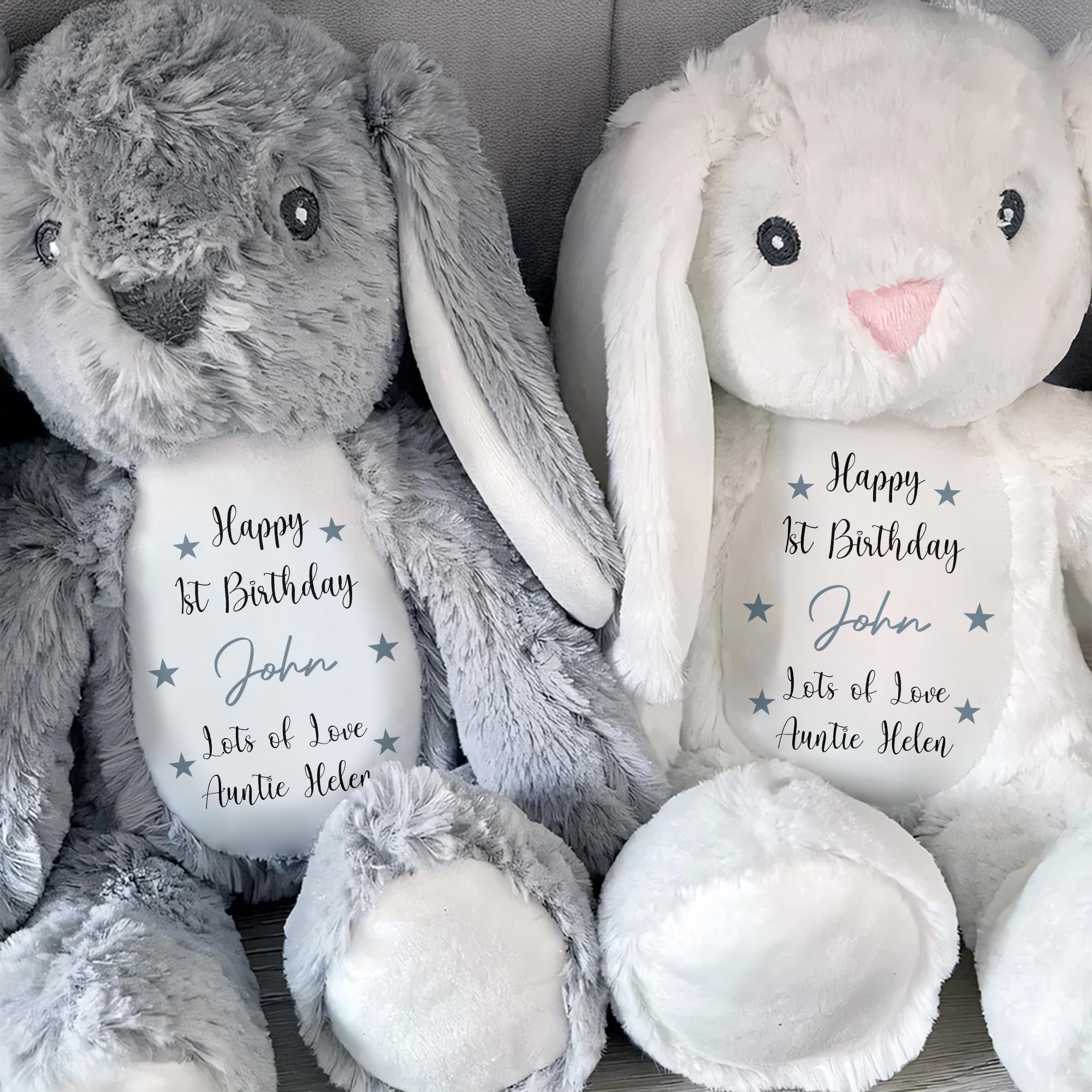 Happy 1st Birthday, Lots Of Love, Stuffed Bunny With Stars - Personalized Stuffed Bunny - FAM771_BUN