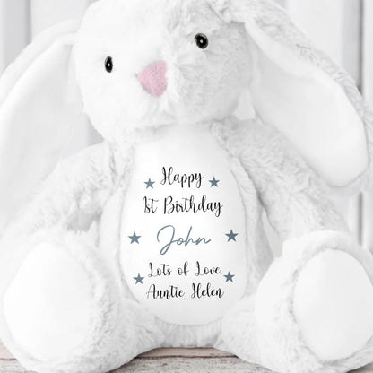 Happy 1st Birthday, Lots Of Love, Stuffed Bunny With Stars - Personalized Stuffed Bunny - FAM771_BUN