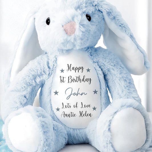 Happy 1st Birthday, Lots Of Love, Stuffed Bunny With Stars - Personalized Stuffed Bunny - FAM771_BUN