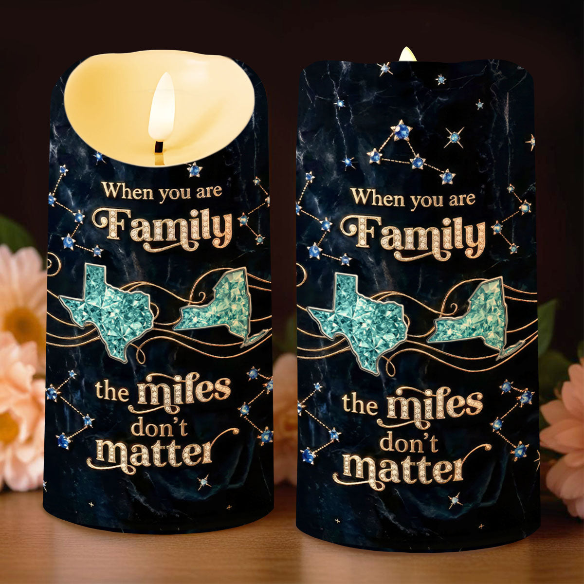 When You Are Family, The Miles Don't Matter, Stars - Personalized Custom LED Candle - FAM772_LECA