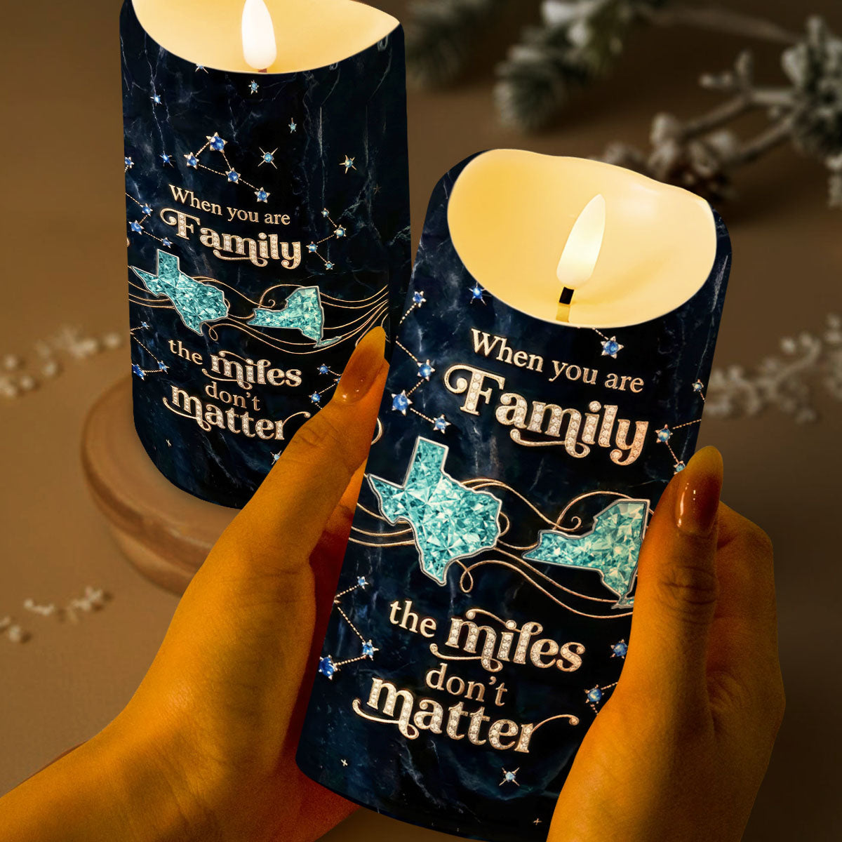 When You Are Family, The Miles Don't Matter, Stars - Personalized Custom LED Candle - FAM772_LECA