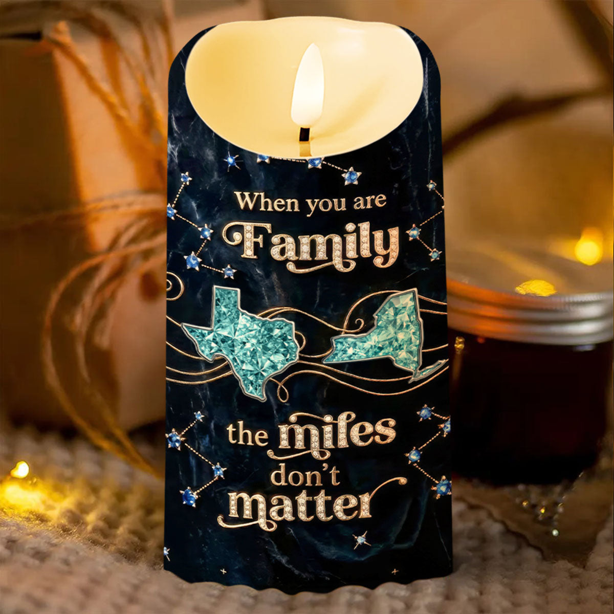 When You Are Family, The Miles Don't Matter, Stars - Personalized Custom LED Candle - FAM772_LECA