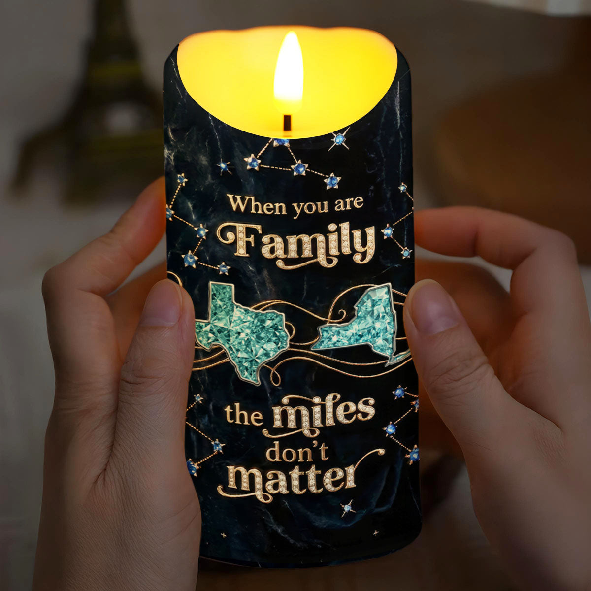 When You Are Family, The Miles Don't Matter, Stars - Personalized Custom LED Candle - FAM772_LECA