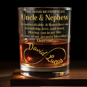 The Bond Between An Uncle And Nephew Infinity Ring Golden Text - Personalized Custom Whiskey Glass - FAM831_RWG