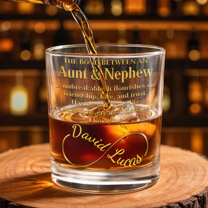 The Bond Between An Uncle And Nephew Infinity Ring Golden Text - Personalized Custom Whiskey Glass - FAM831_RWG