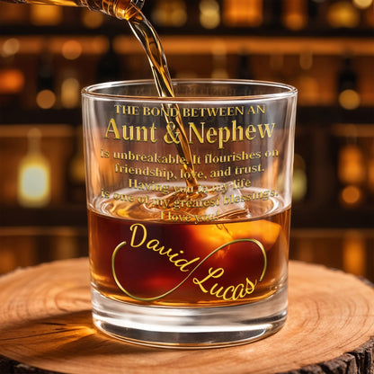 The Bond Between An Uncle And Nephew Infinity Ring Golden Text - Personalized Custom Whiskey Glass - FAM831_RWG