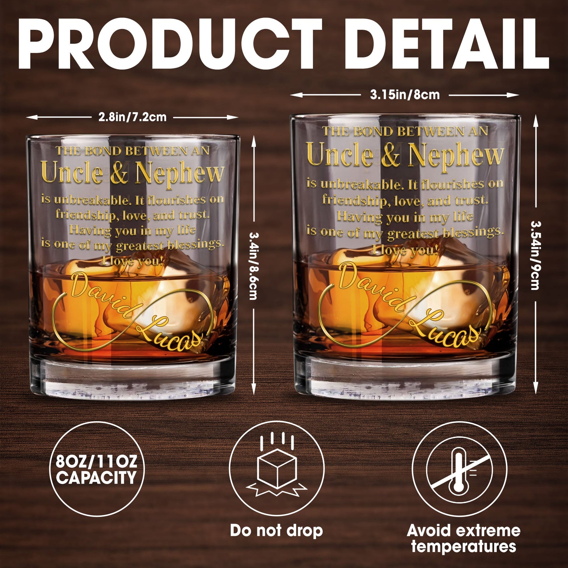 The Bond Between An Uncle And Nephew Infinity Ring Golden Text - Personalized Custom Whiskey Glass - FAM831_RWG