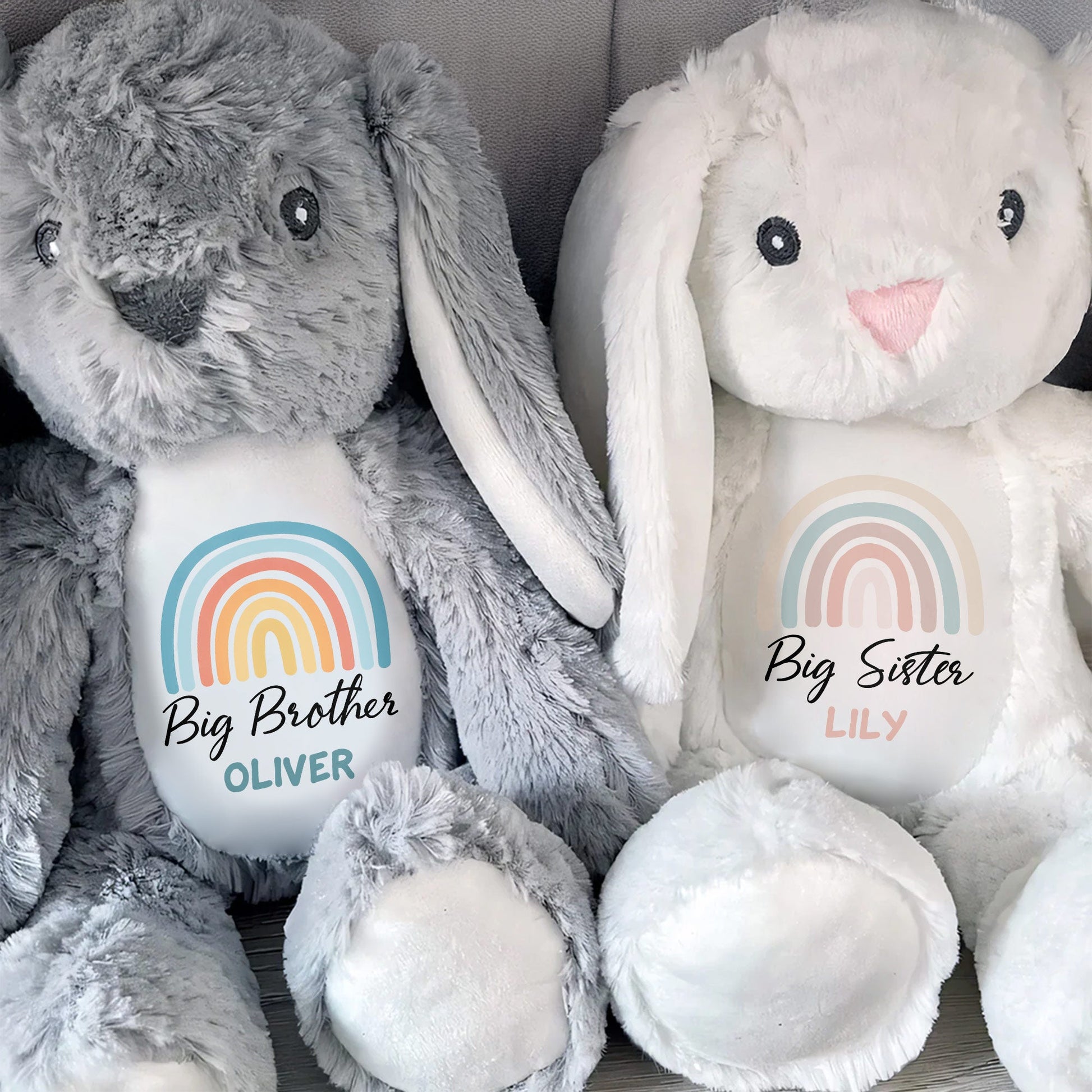 Big Brother Colorful Rainbow Design Plush Toy - Personalized Stuffed Bunny - FAM835_BUN