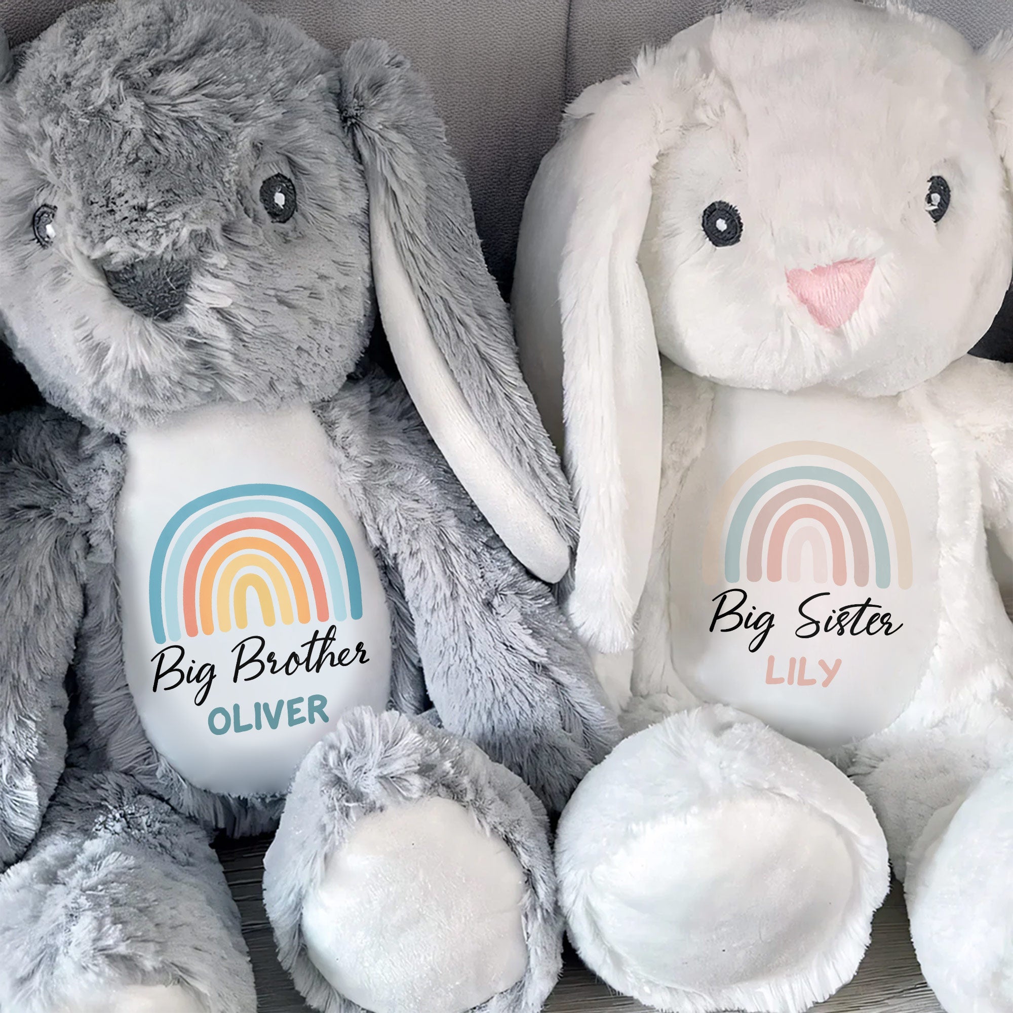 Big Brother Colorful Rainbow Design Plush Toy - Personalized Stuffed Bunny - FAM835_BUN