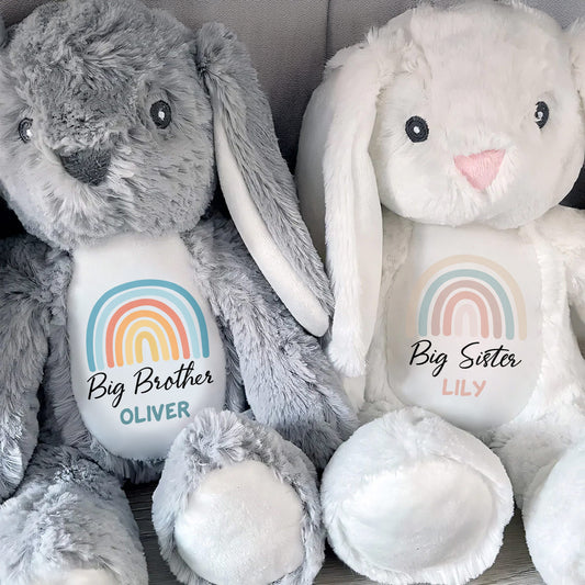 Big Brother Colorful Rainbow Design Plush Toy - Personalized Stuffed Bunny - FAM835_BUN