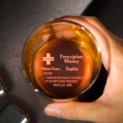 Prescription Whiskey With Medical Cross And Heartbeat Line - Personalized Engraved Whiskey Glass - FAM843_EWG