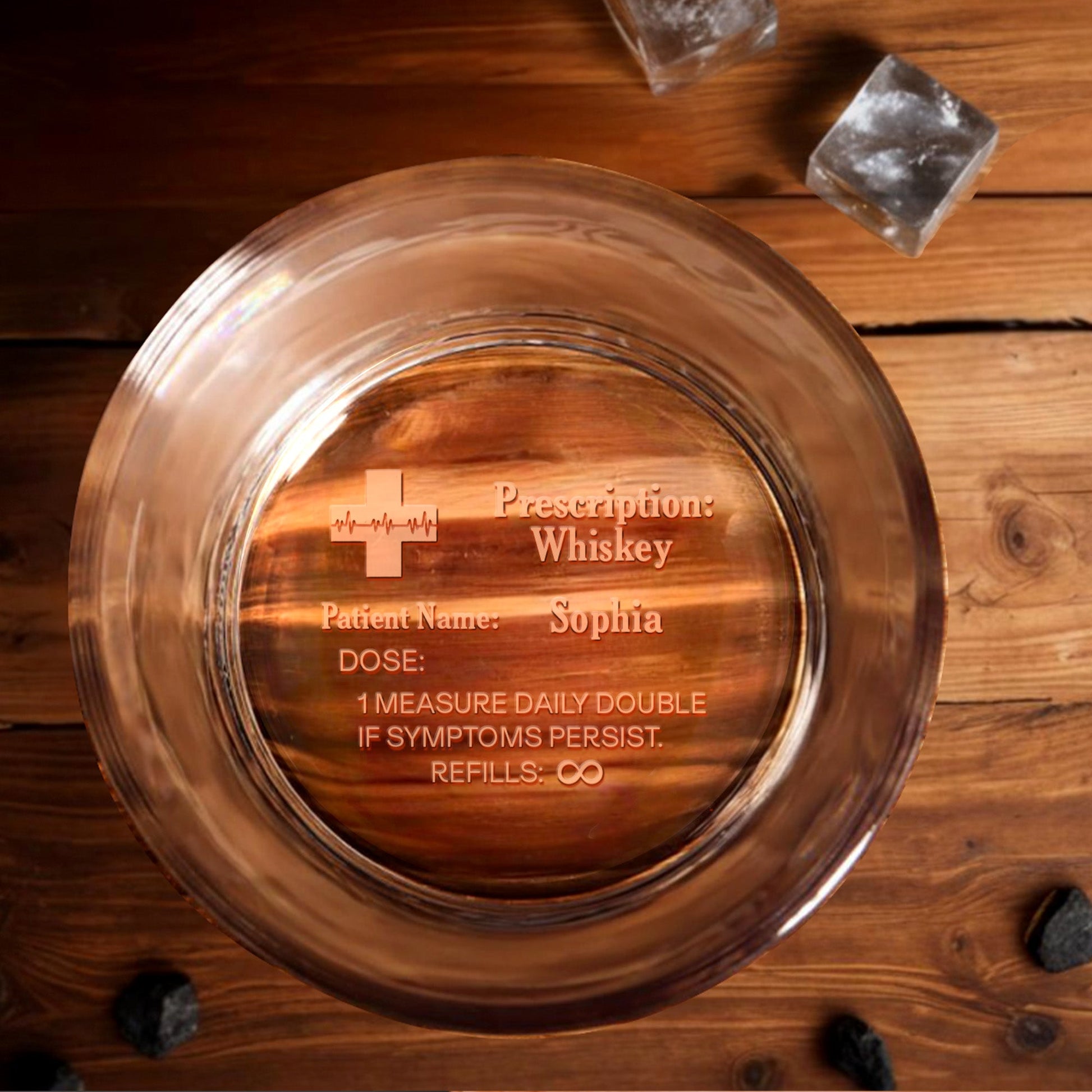 Prescription Whiskey With Medical Cross And Heartbeat Line - Personalized Engraved Whiskey Glass - FAM843_EWG