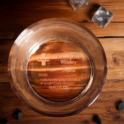Prescription Whiskey With Medical Cross And Heartbeat Line - Personalized Engraved Whiskey Glass - FAM843_EWG