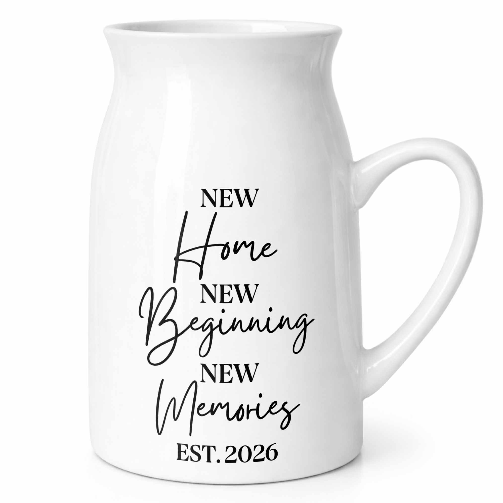 New Home New Beginning New Memories Est. Custom Ceramic Flower Vase - Personalized Ceramic Flower Vase