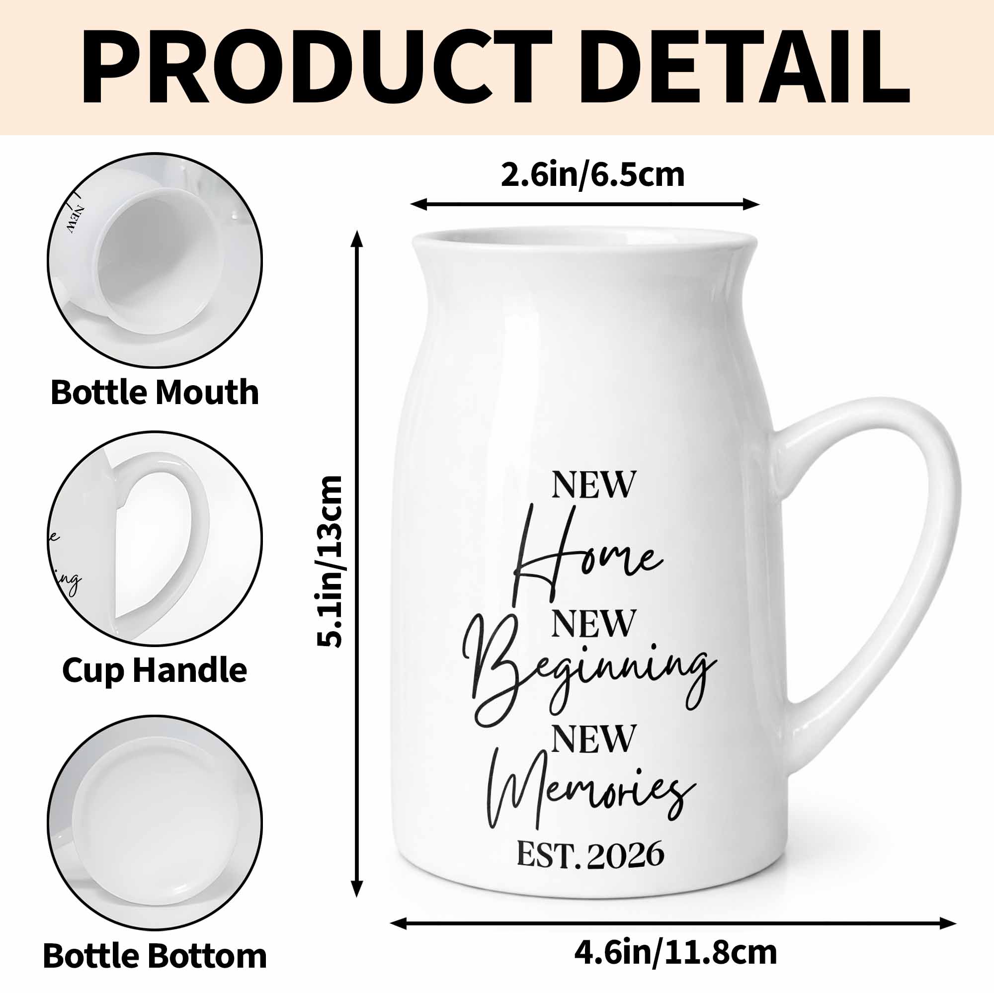 New Home New Beginning New Memories Est. Custom Ceramic Flower Vase - Personalized Ceramic Flower Vase