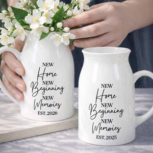 New Home New Beginning New Memories Est. Custom Ceramic Flower Vase - Personalized Ceramic Flower Vase