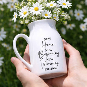 New Home New Beginning New Memories Est. Custom Ceramic Flower Vase - Personalized Ceramic Flower Vase