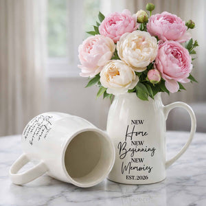 New Home New Beginning New Memories Est. Custom Ceramic Flower Vase - Personalized Ceramic Flower Vase