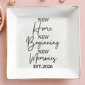 New Home New Beginning New Memories Est Custom Gold Trim Dish - Personalized Custom Jewelry Dish, Square Ceramic Dish - FAM881_SCRD