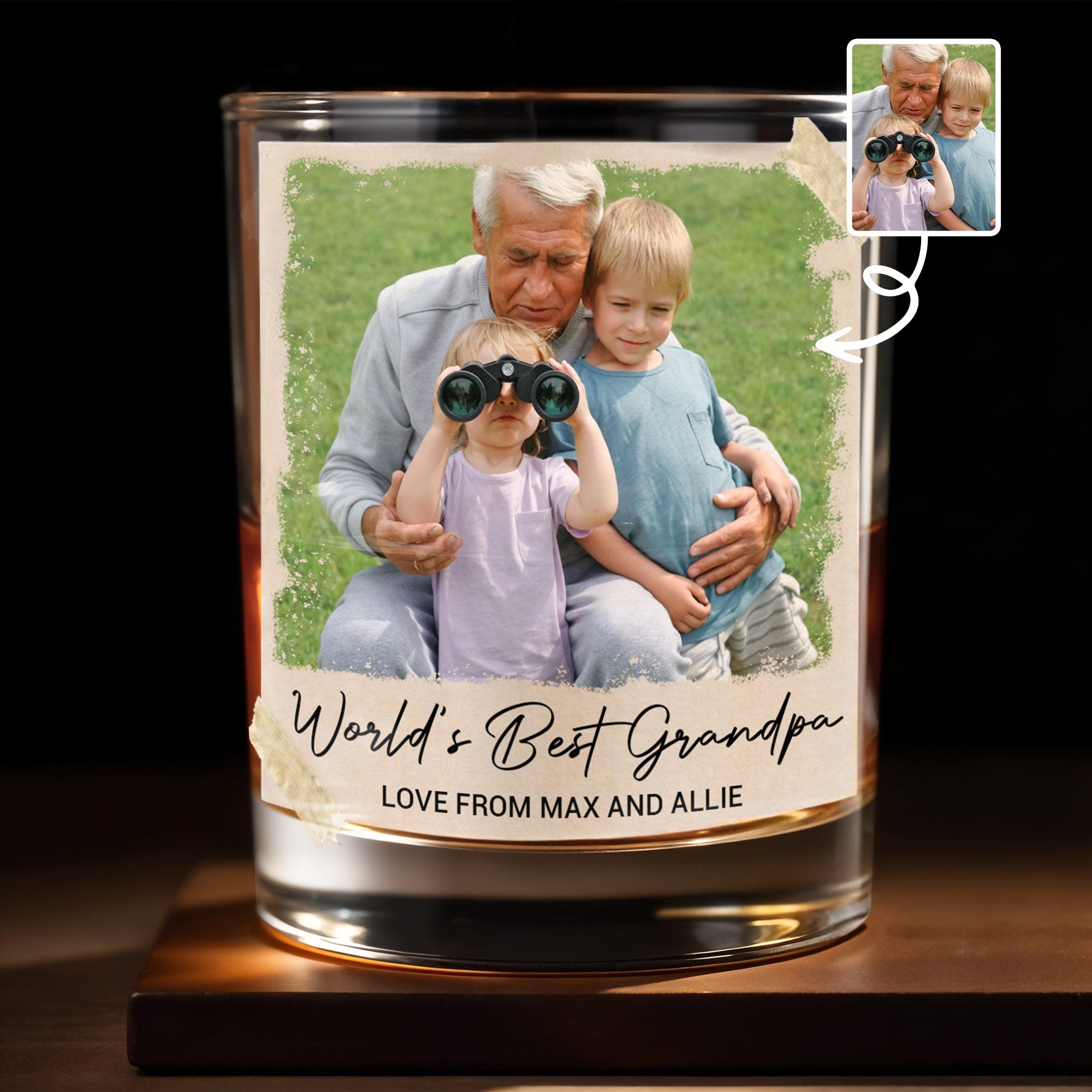 World's Best Grandpa Vintage Photo Upload Personalized Glass - Personalized Custom Whiskey Glass - FAM888_RWG