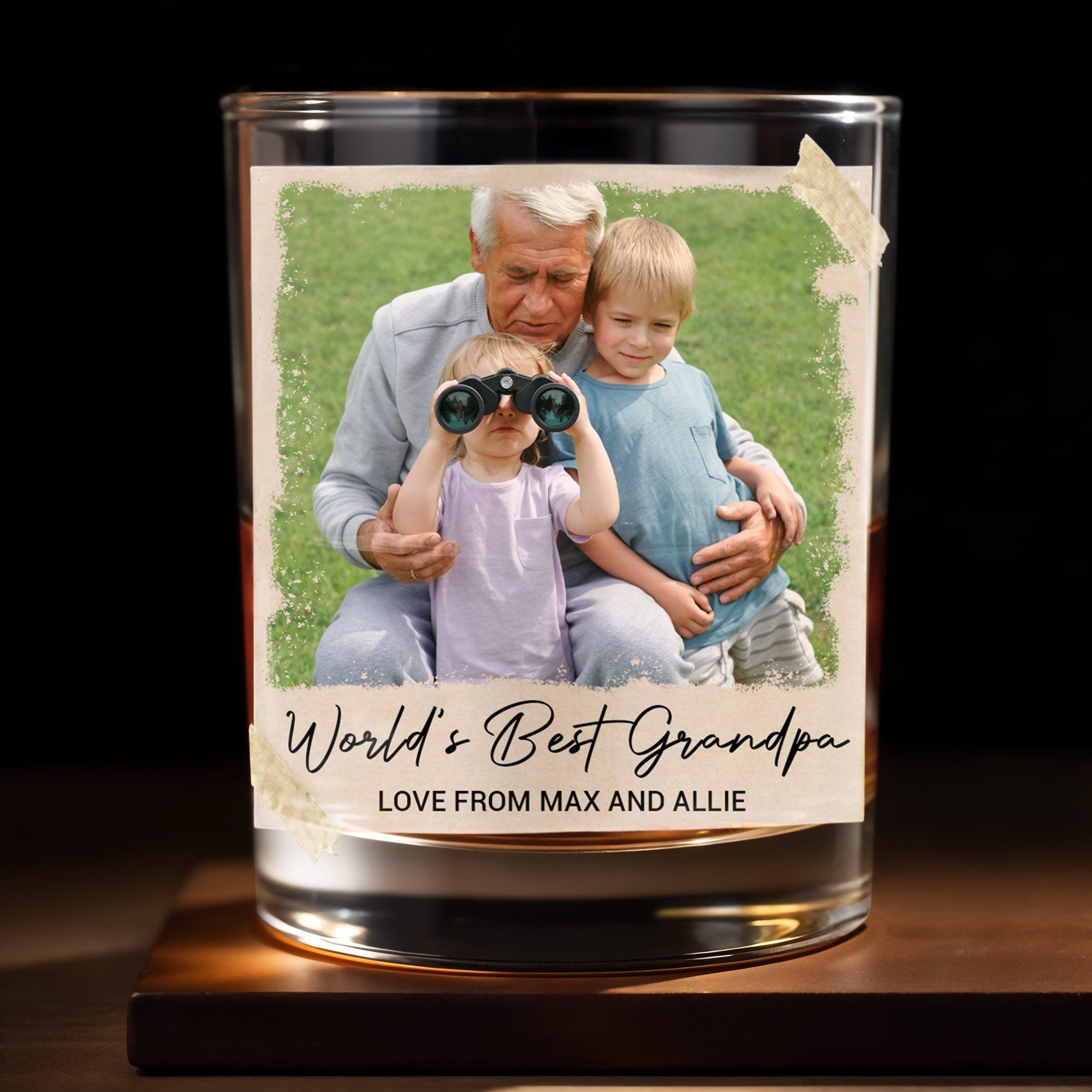 World's Best Grandpa Vintage Photo Upload Personalized Glass - Personalized Custom Whiskey Glass - FAM888_RWG