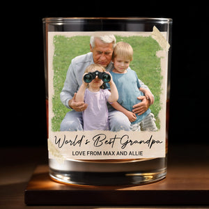World's Best Grandpa Vintage Photo Upload Personalized Glass - Personalized Custom Whiskey Glass - FAM888_RWG