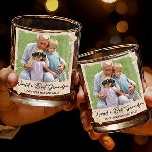 World's Best Grandpa Vintage Photo Upload Personalized Glass - Personalized Custom Whiskey Glass - FAM888_RWG