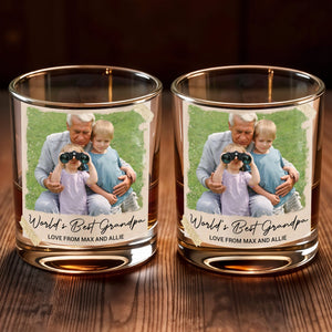 World's Best Grandpa Vintage Photo Upload Personalized Glass - Personalized Custom Whiskey Glass - FAM888_RWG