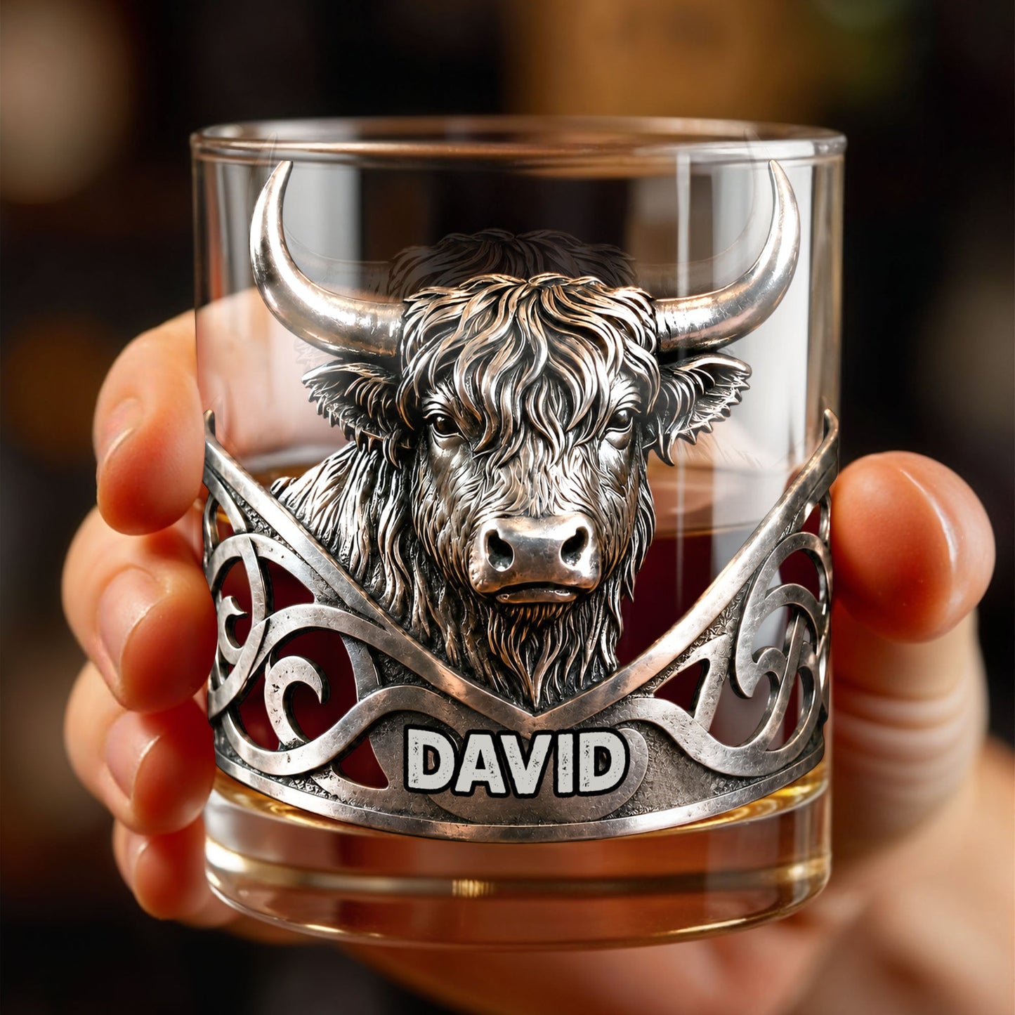 Highland Cow Majestic And Wild Silver Spirit Of The Hills - Personalized Custom Whiskey Glass - FARM117_RWG