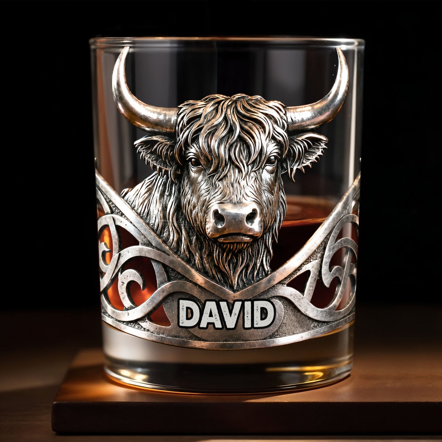 Highland Cow Majestic And Wild Silver Spirit Of The Hills - Personalized Custom Whiskey Glass - FARM117_RWG