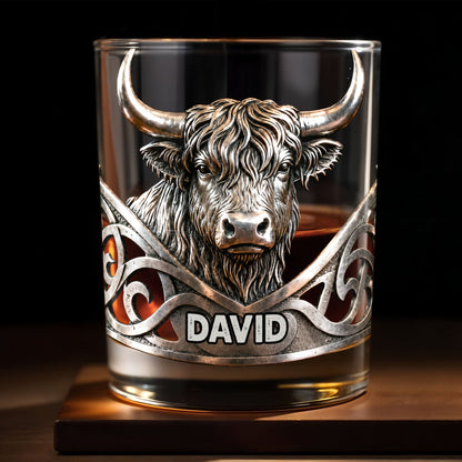 Highland Cow Majestic And Wild Silver Spirit Of The Hills - Personalized Custom Whiskey Glass - FARM117_RWG