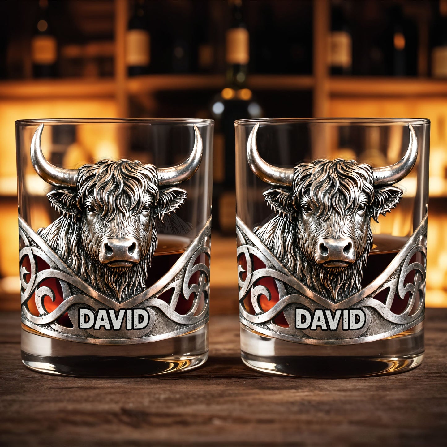Highland Cow Majestic And Wild Silver Spirit Of The Hills - Personalized Custom Whiskey Glass - FARM117_RWG