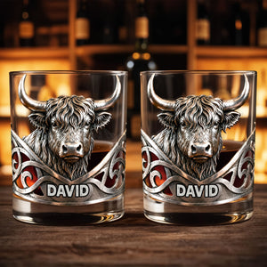 Highland Cow Majestic And Wild Silver Spirit Of The Hills - Personalized Custom Whiskey Glass - FARM117_RWG