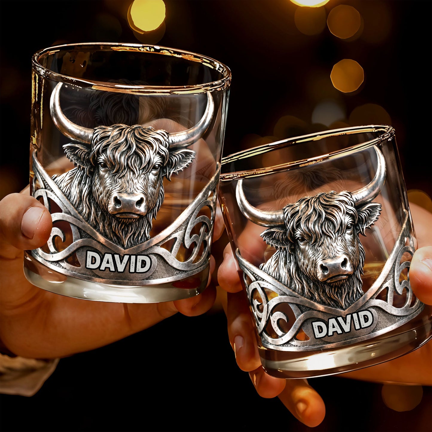 Highland Cow Majestic And Wild Silver Spirit Of The Hills - Personalized Custom Whiskey Glass - FARM117_RWG