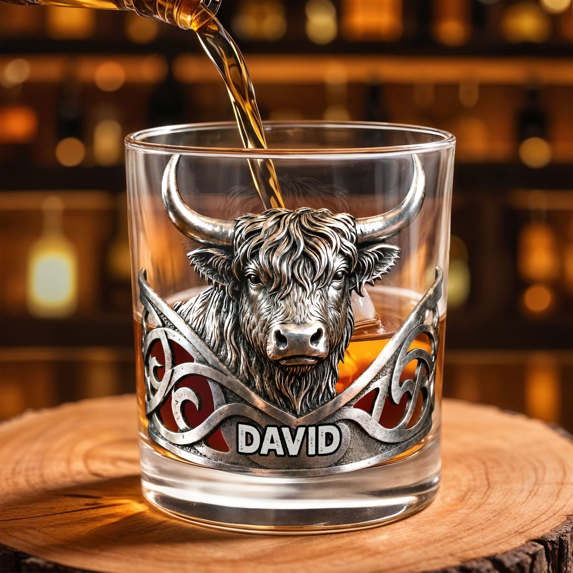 Highland Cow Majestic And Wild Silver Spirit Of The Hills - Personalized Custom Whiskey Glass - FARM117_RWG