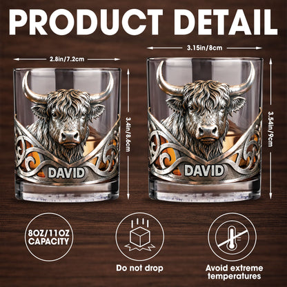 Highland Cow Majestic And Wild Silver Spirit Of The Hills - Personalized Custom Whiskey Glass - FARM117_RWG