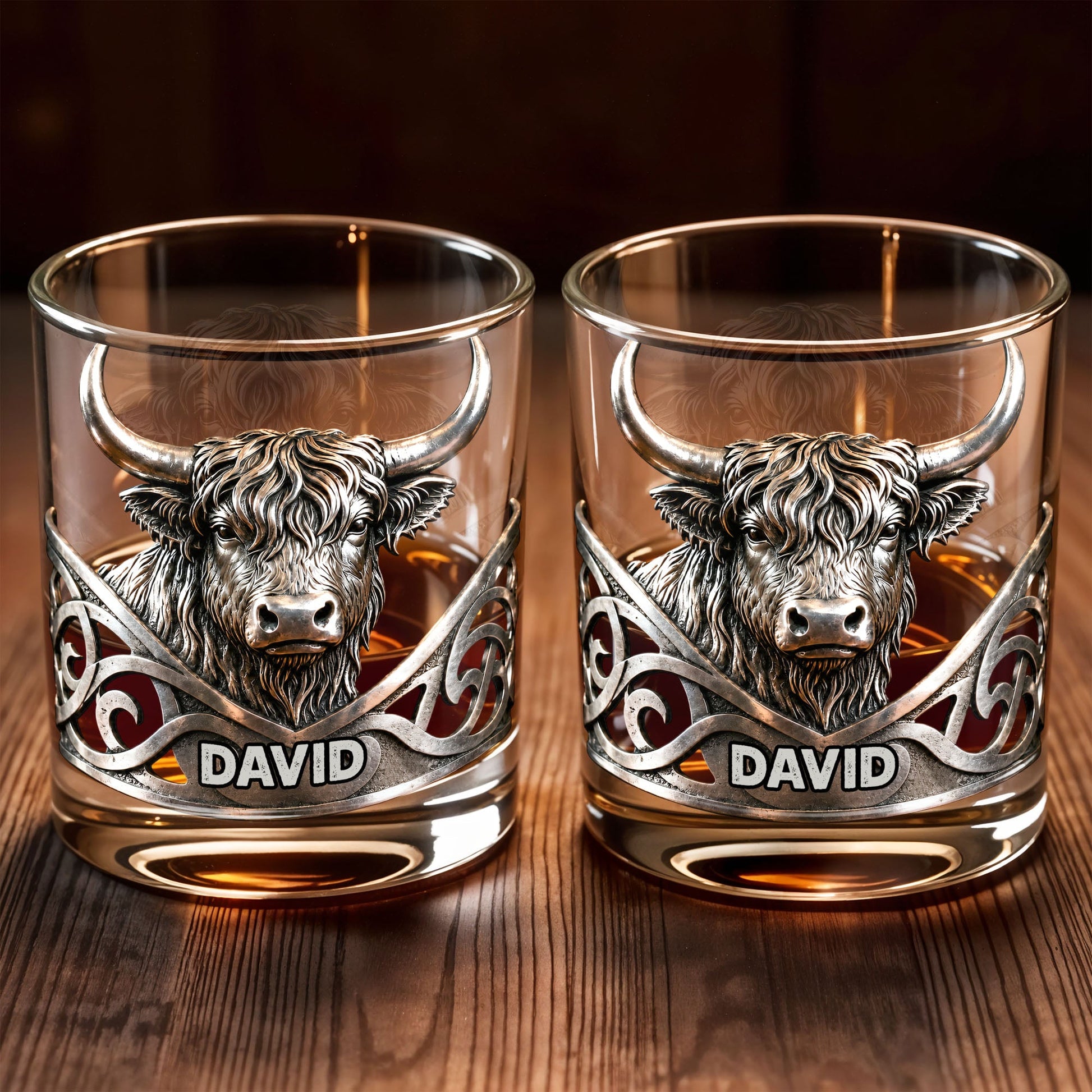 Highland Cow Majestic And Wild Silver Spirit Of The Hills - Personalized Custom Whiskey Glass - FARM117_RWG