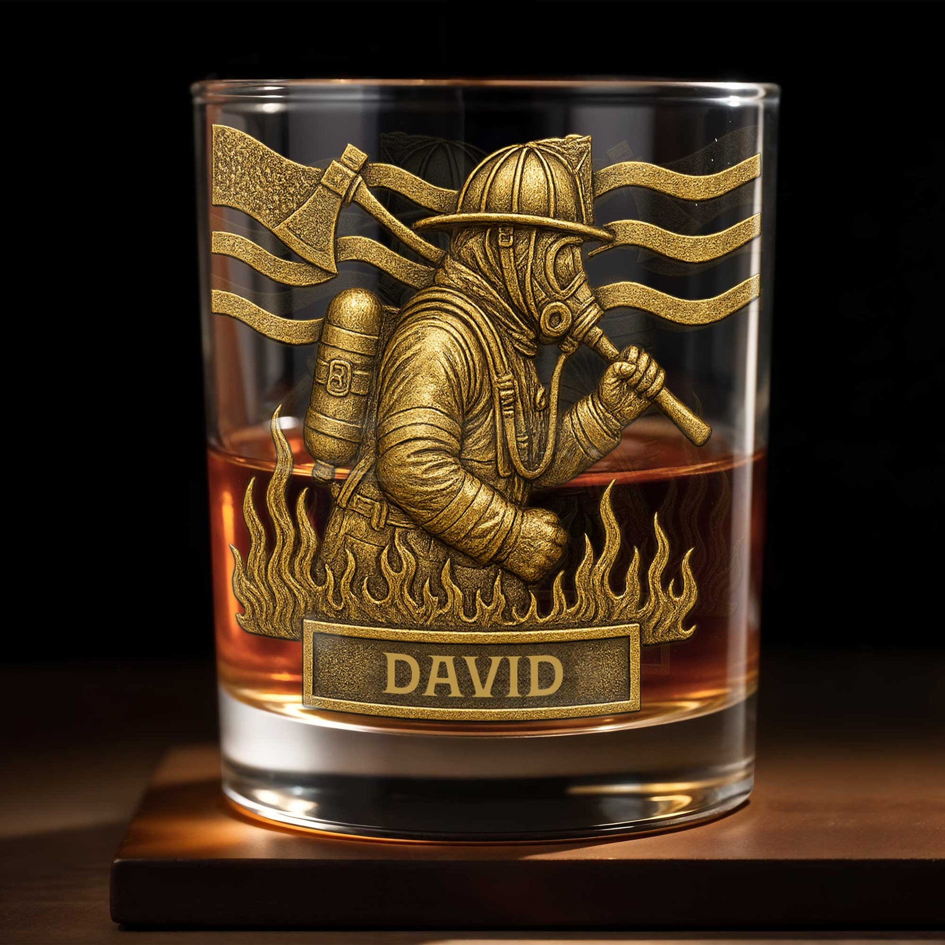To My Courageous Hero Firefighter - Personalized Custom Whiskey Glass - FIF012_RWG