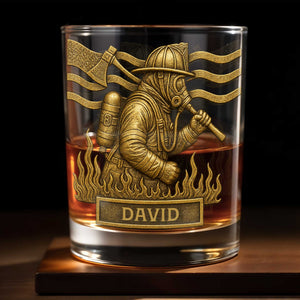To My Courageous Hero Firefighter - Personalized Custom Whiskey Glass - FIF012_RWG