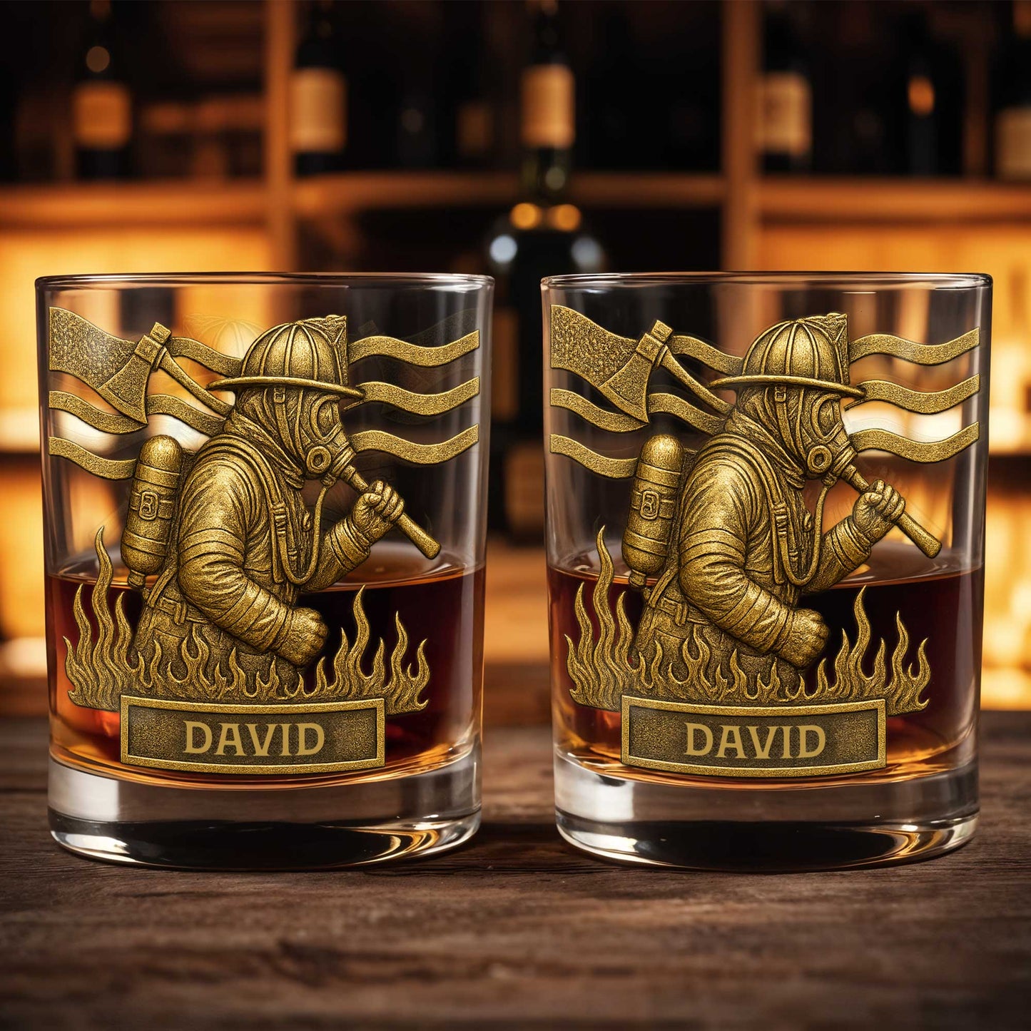 To My Courageous Hero Firefighter - Personalized Custom Whiskey Glass - FIF012_RWG
